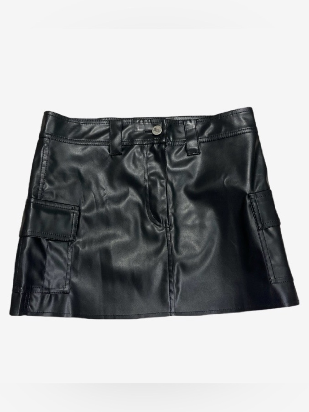 Black Faux Leather Cargo Mini Skirt - Womens